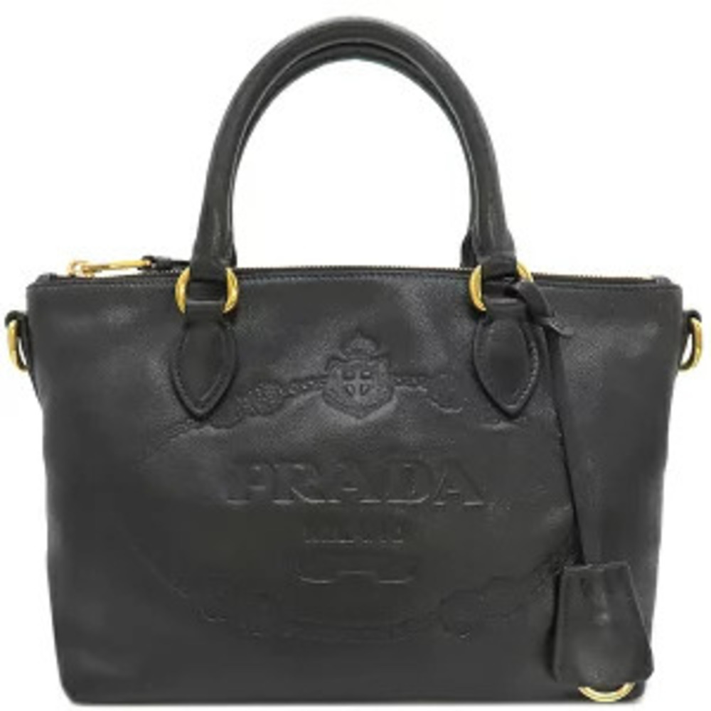 Prada bag logo embossed leather black Nero Black